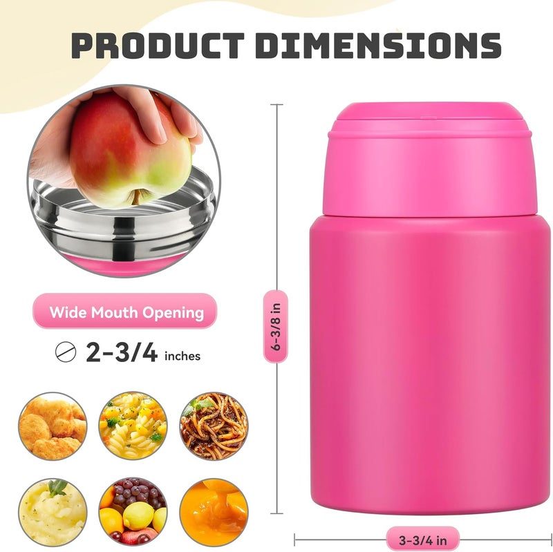 Haweek Soup Thermo for Hot Food Kids 16oz Insulated Food Jar Leakproof Thermo Lunch Container for Kids Wide-Mouth Stainless Steel Lunch Box for School with Handle Folding Spoon(3+)​ - Image 3